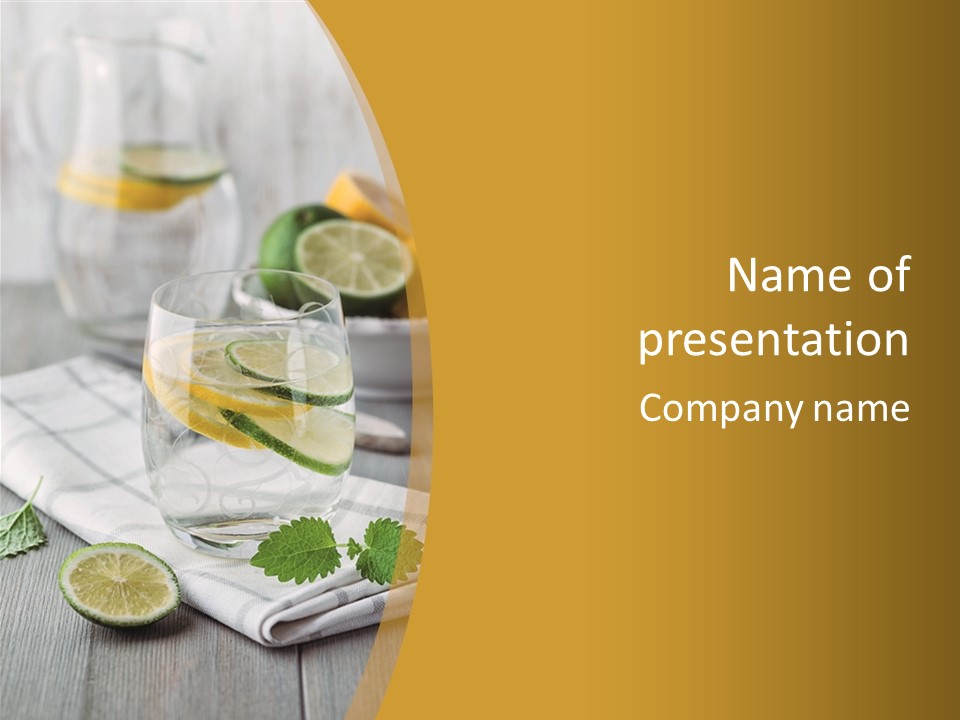 Cold Drink Close Up Lemon Slices PowerPoint Template