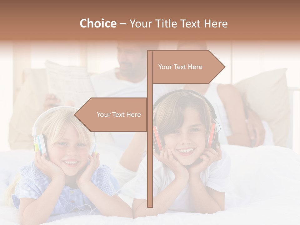 A Couple Of Kids Laying On Top Of A Bed PowerPoint Template