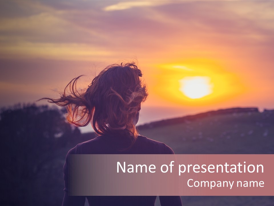 The Girl Looks At The Sunset PowerPoint Template