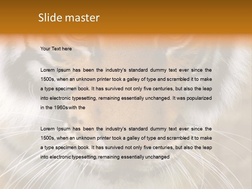 A Close Up Of A Tiger's Face With A Yellow Background PowerPoint Template