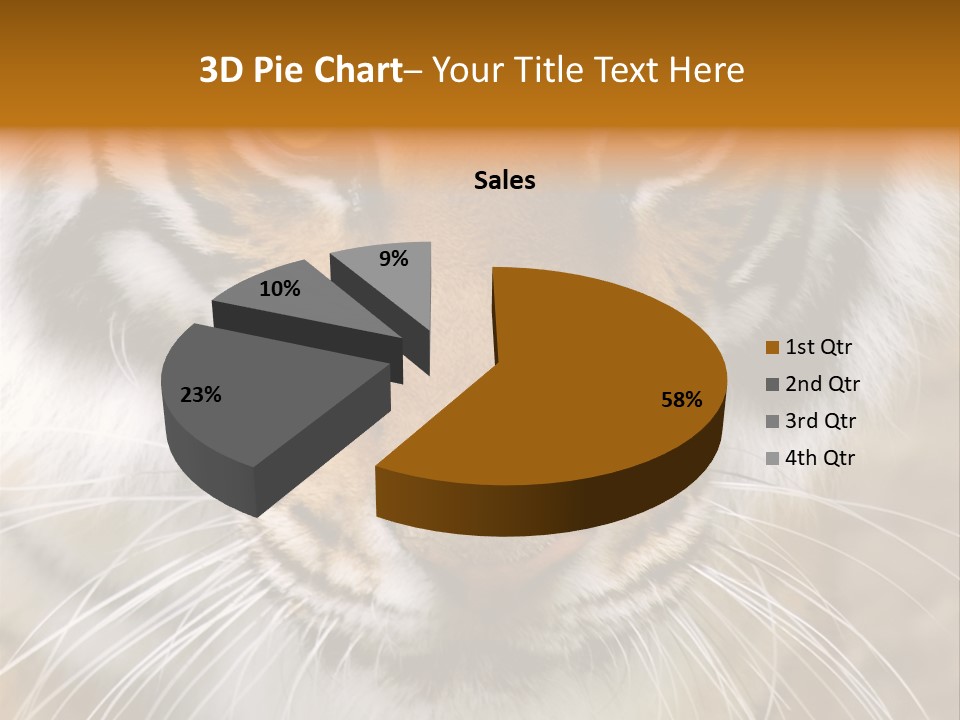A Close Up Of A Tiger's Face With A Yellow Background PowerPoint Template