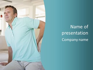 A Man Sitting On A Couch With His Back To The Wall PowerPoint Template