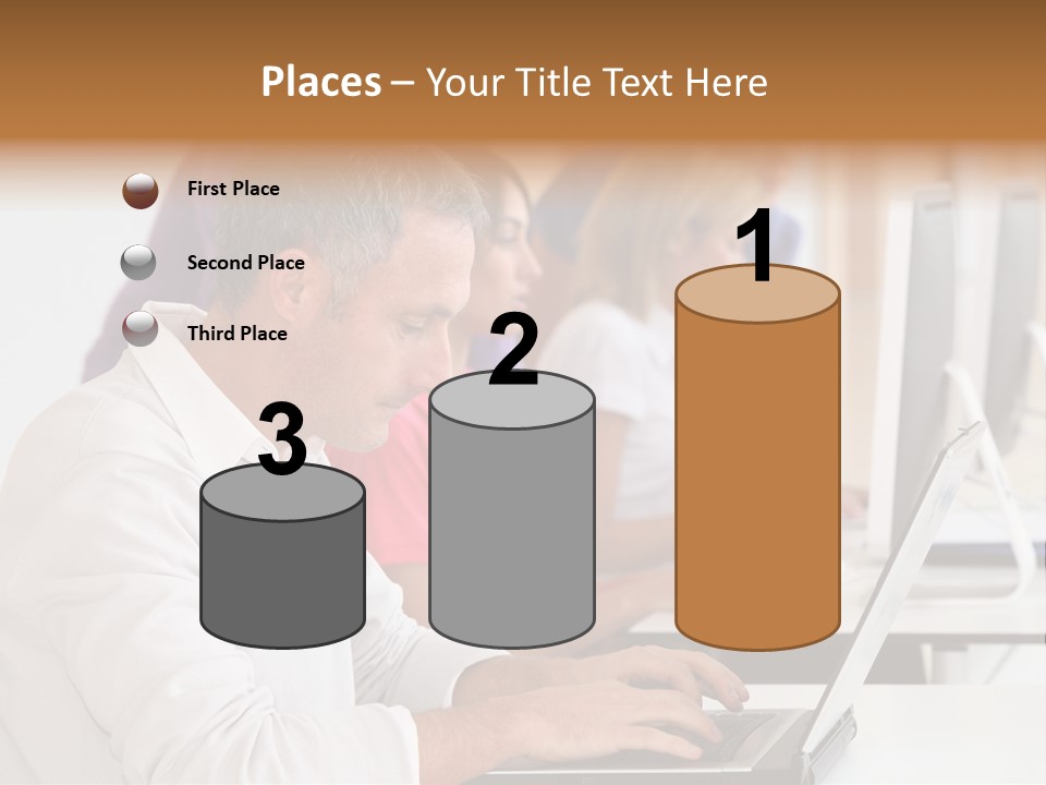 A Group Of People Sitting At A Table With Computers PowerPoint Template