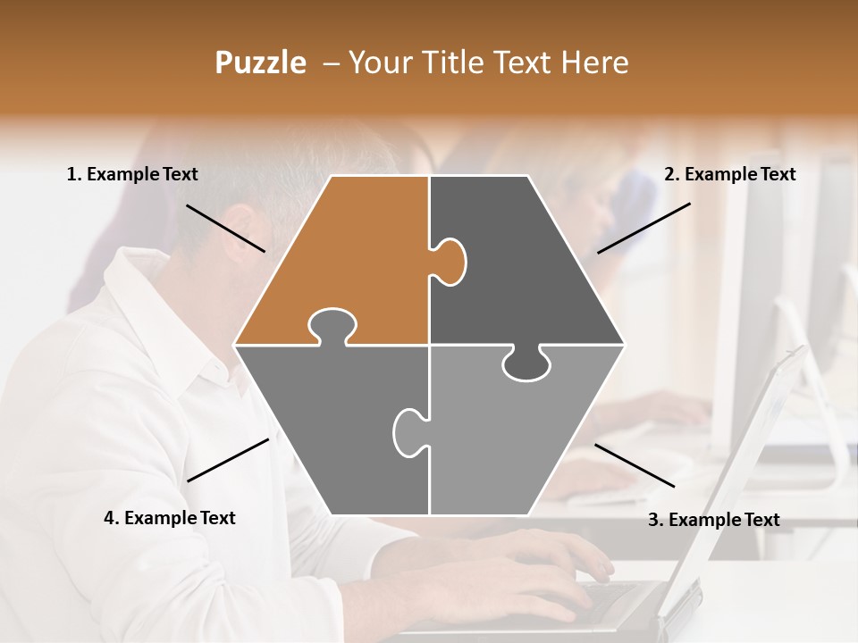 A Group Of People Sitting At A Table With Computers PowerPoint Template