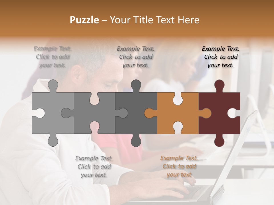 A Group Of People Sitting At A Table With Computers PowerPoint Template