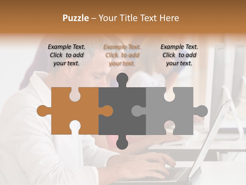 A Group Of People Sitting At A Table With Computers PowerPoint Template