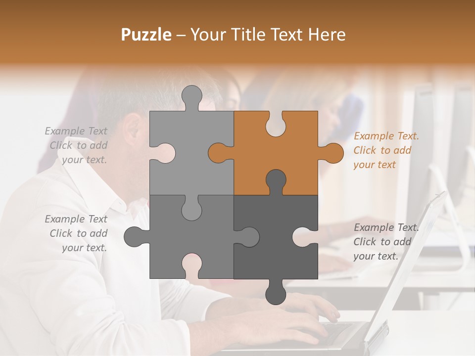 A Group Of People Sitting At A Table With Computers PowerPoint Template