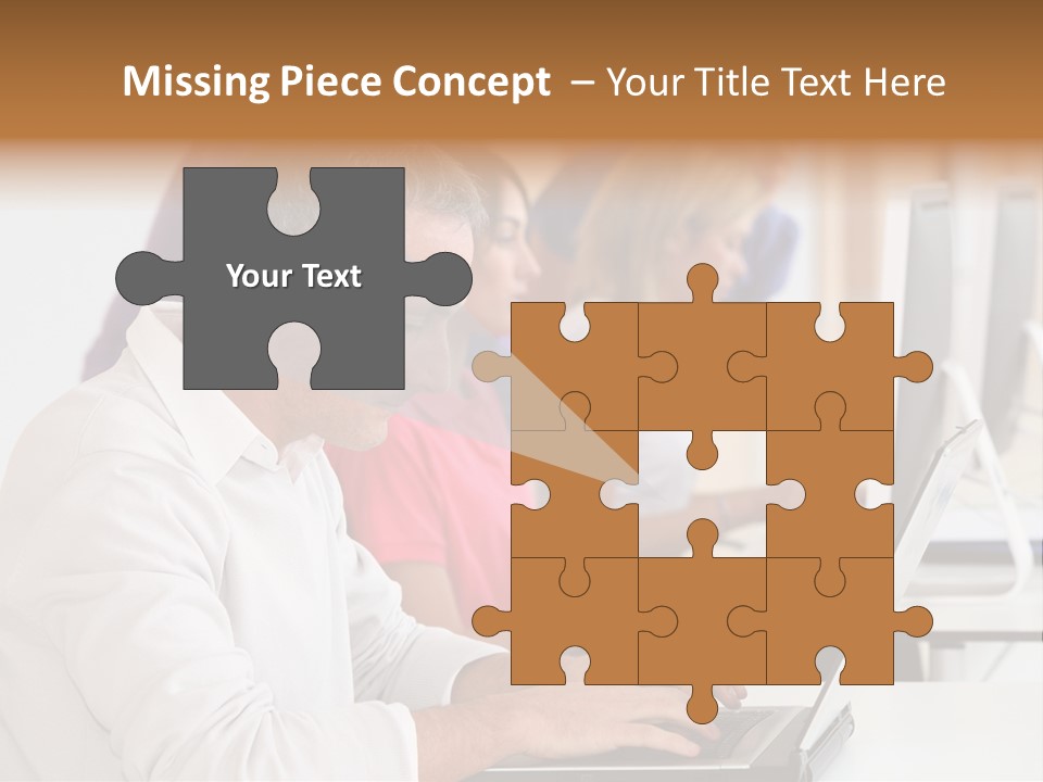 A Group Of People Sitting At A Table With Computers PowerPoint Template