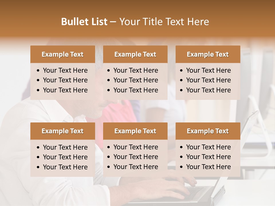 A Group Of People Sitting At A Table With Computers PowerPoint Template