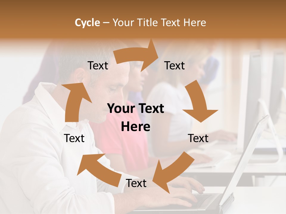 A Group Of People Sitting At A Table With Computers PowerPoint Template