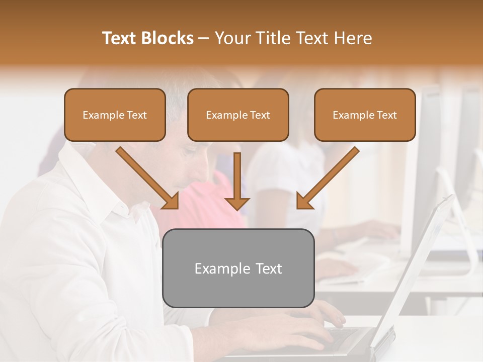 A Group Of People Sitting At A Table With Computers PowerPoint Template