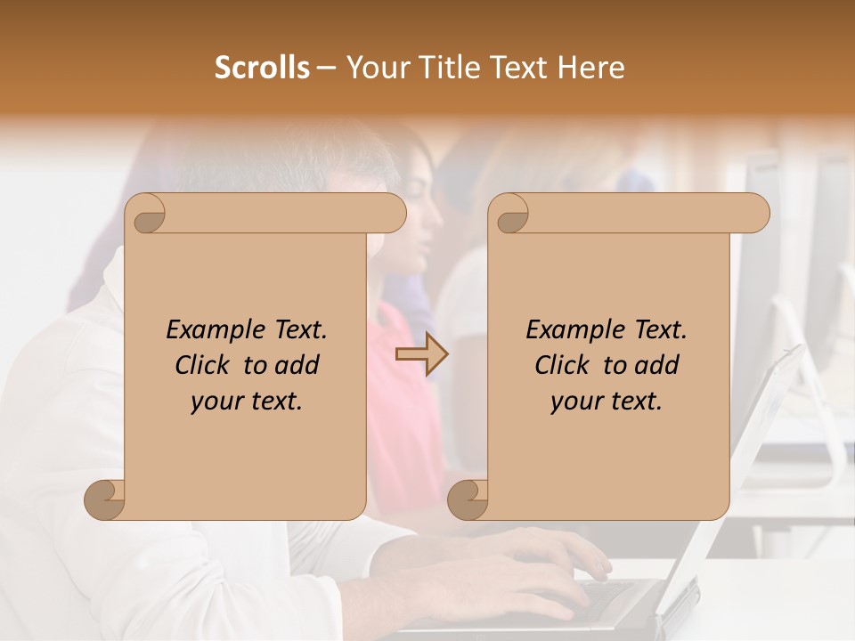 A Group Of People Sitting At A Table With Computers PowerPoint Template