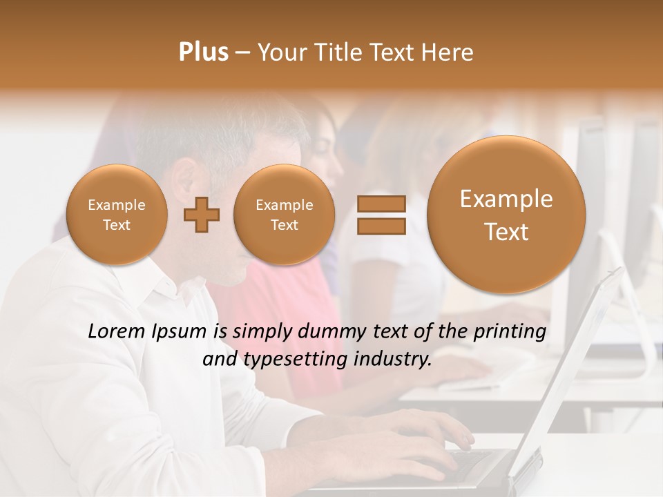 A Group Of People Sitting At A Table With Computers PowerPoint Template