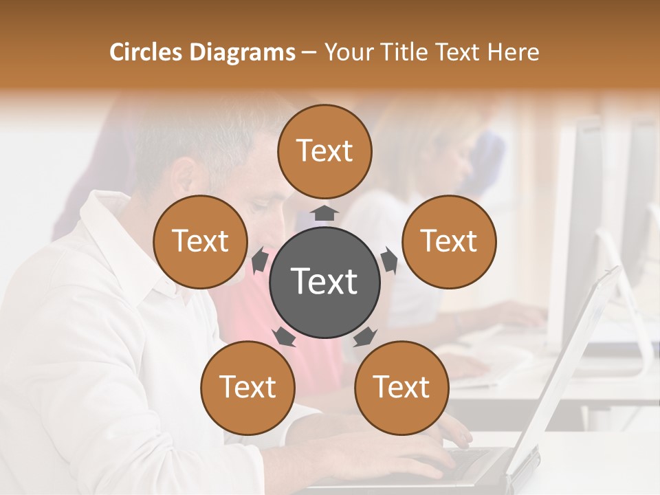 A Group Of People Sitting At A Table With Computers PowerPoint Template