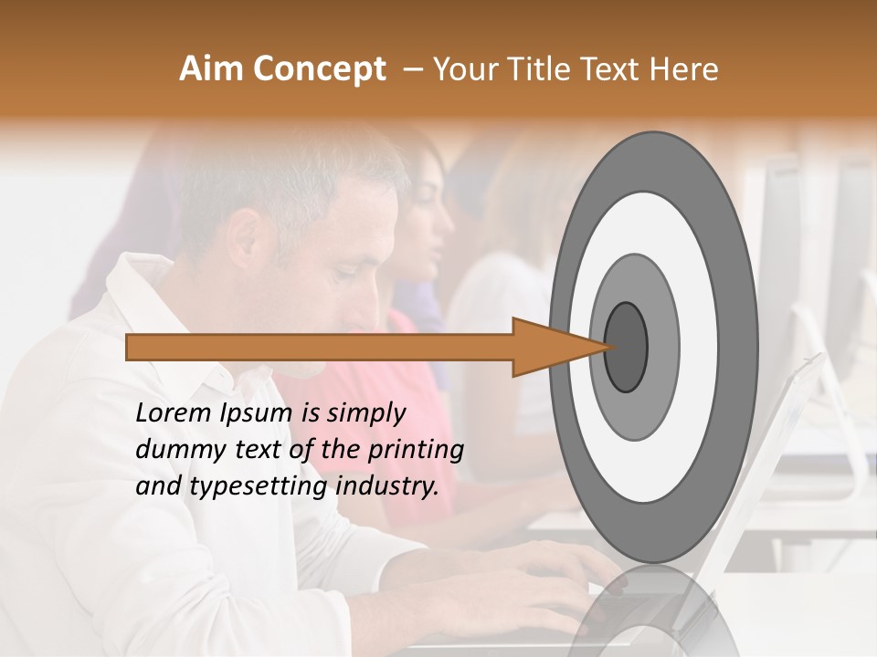 A Group Of People Sitting At A Table With Computers PowerPoint Template