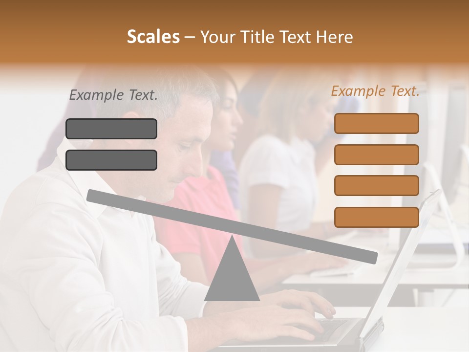 A Group Of People Sitting At A Table With Computers PowerPoint Template