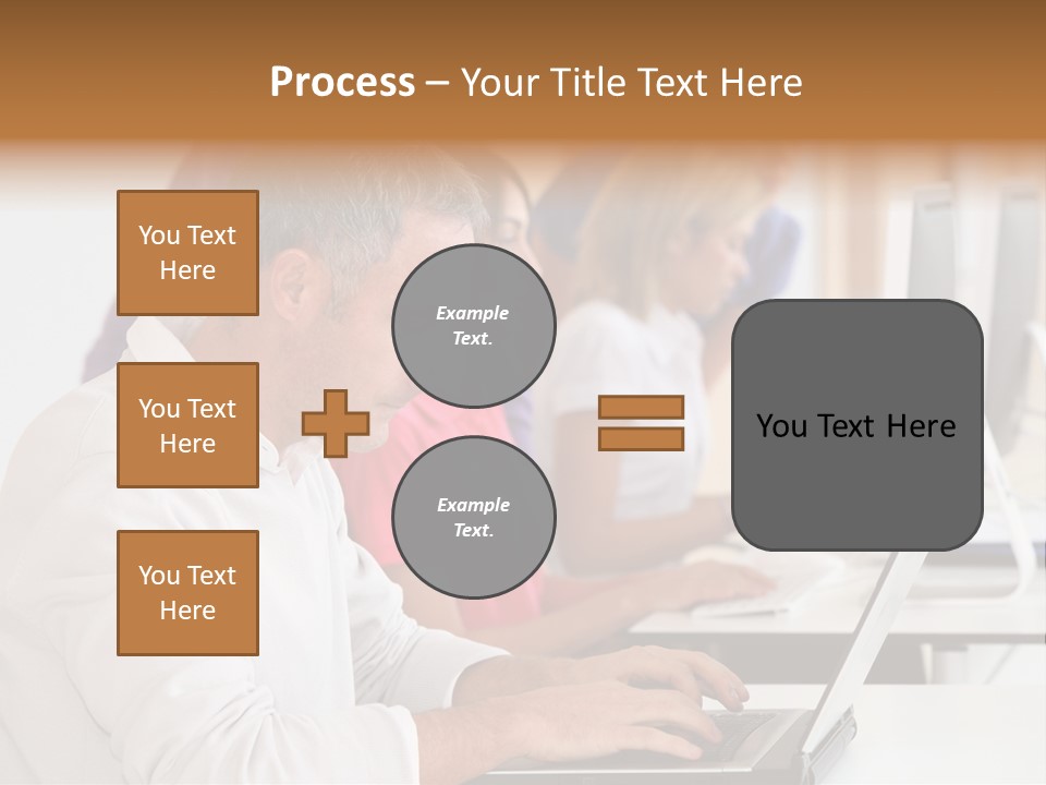 A Group Of People Sitting At A Table With Computers PowerPoint Template