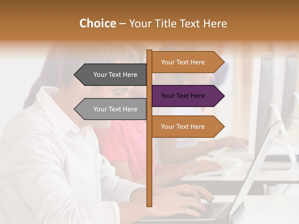 A Group Of People Sitting At A Table With Computers PowerPoint Template