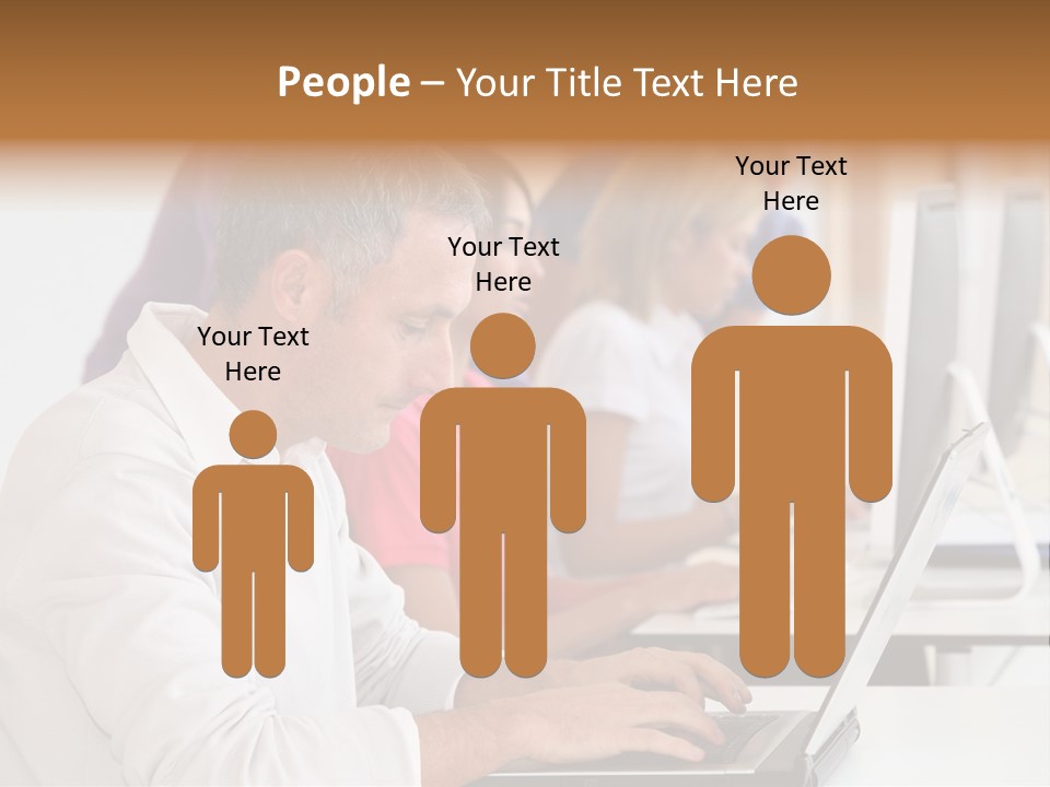 A Group Of People Sitting At A Table With Computers PowerPoint Template