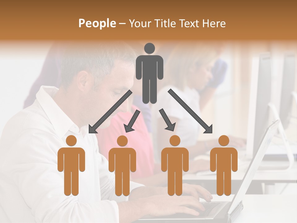 A Group Of People Sitting At A Table With Computers PowerPoint Template