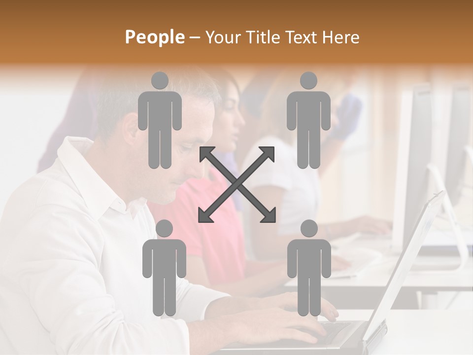 A Group Of People Sitting At A Table With Computers PowerPoint Template