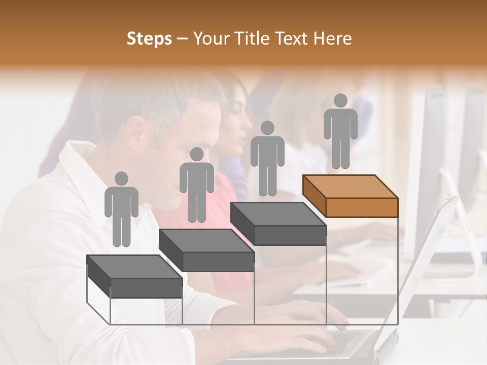 A Group Of People Sitting At A Table With Computers PowerPoint Template