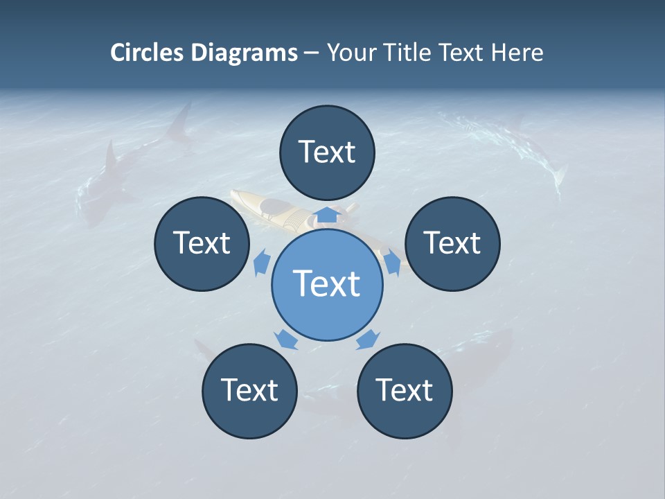 A Man In A Kayak Surrounded By Sharks PowerPoint Template