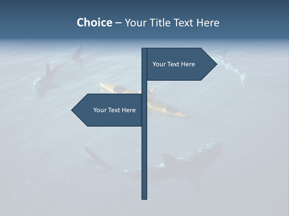 A Man In A Kayak Surrounded By Sharks PowerPoint Template