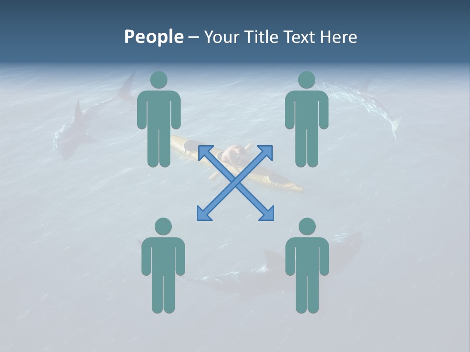 A Man In A Kayak Surrounded By Sharks PowerPoint Template