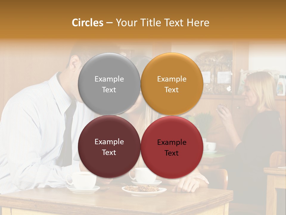 A Man And Woman Sitting At A Table Looking At A Tablet PowerPoint Template