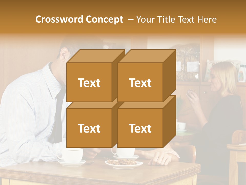 A Man And Woman Sitting At A Table Looking At A Tablet PowerPoint Template