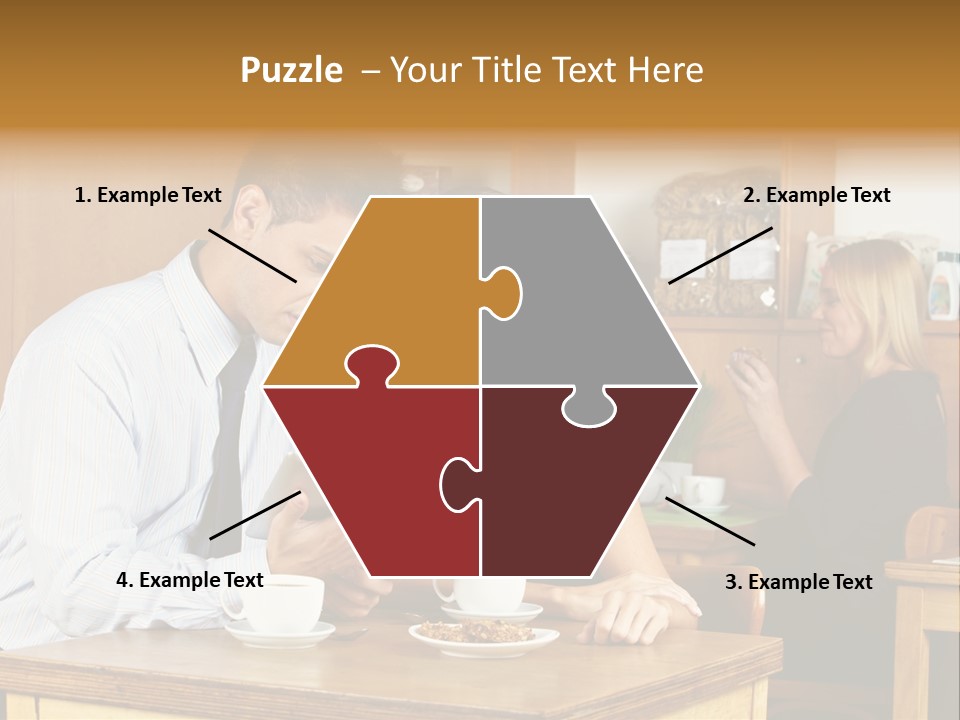 A Man And Woman Sitting At A Table Looking At A Tablet PowerPoint Template