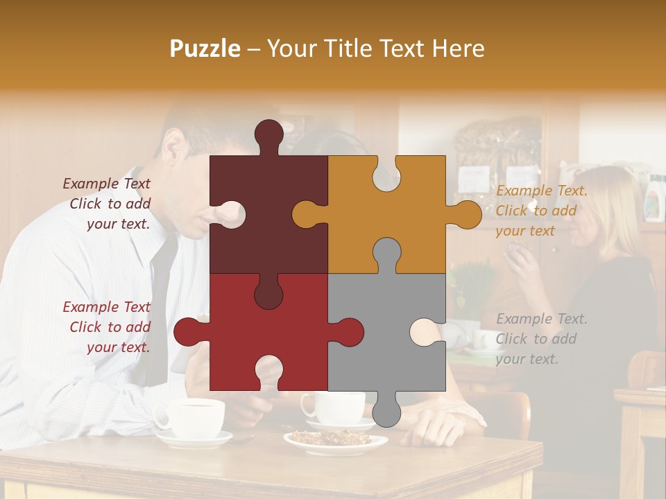 A Man And Woman Sitting At A Table Looking At A Tablet PowerPoint Template