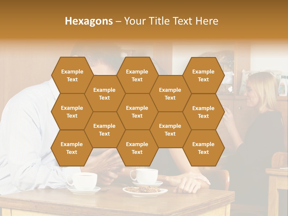 A Man And Woman Sitting At A Table Looking At A Tablet PowerPoint Template