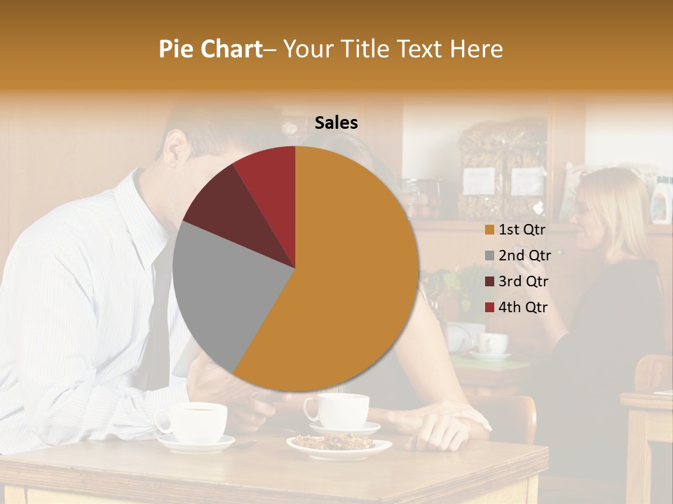 A Man And Woman Sitting At A Table Looking At A Tablet PowerPoint Template