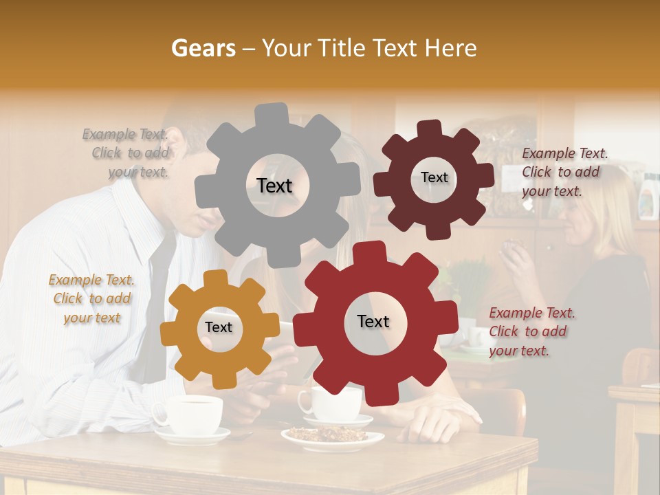 A Man And Woman Sitting At A Table Looking At A Tablet PowerPoint Template