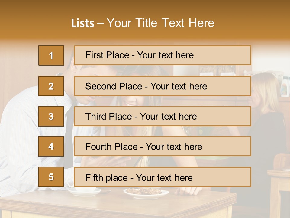 A Man And Woman Sitting At A Table Looking At A Tablet PowerPoint Template