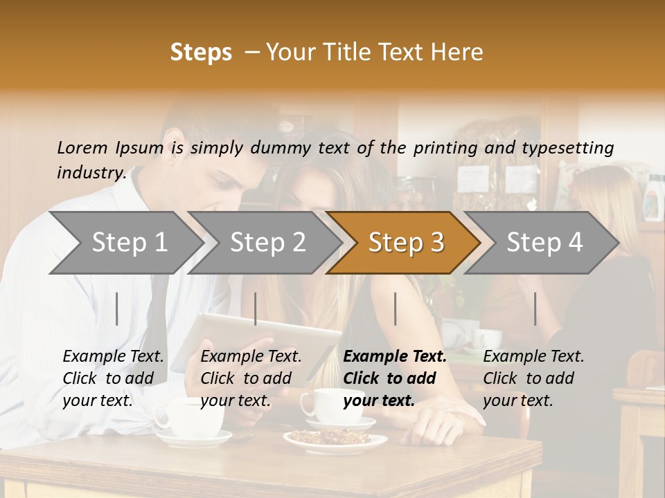 A Man And Woman Sitting At A Table Looking At A Tablet PowerPoint Template