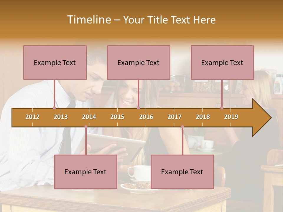 A Man And Woman Sitting At A Table Looking At A Tablet PowerPoint Template