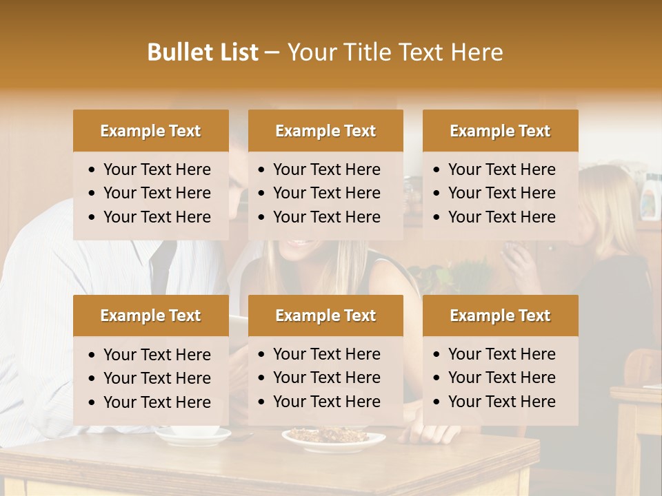 A Man And Woman Sitting At A Table Looking At A Tablet PowerPoint Template