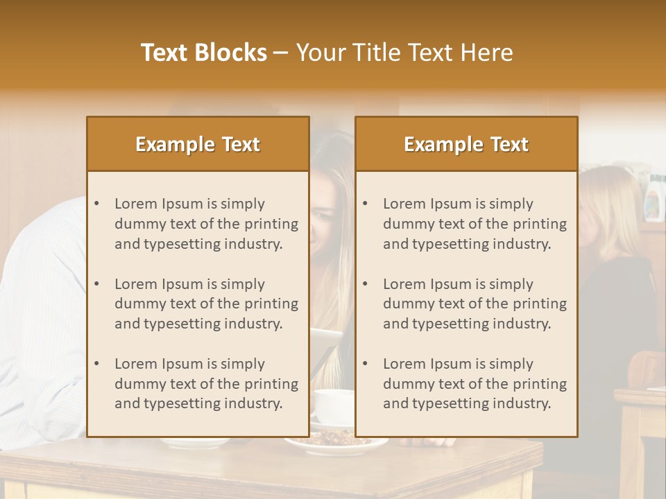A Man And Woman Sitting At A Table Looking At A Tablet PowerPoint Template