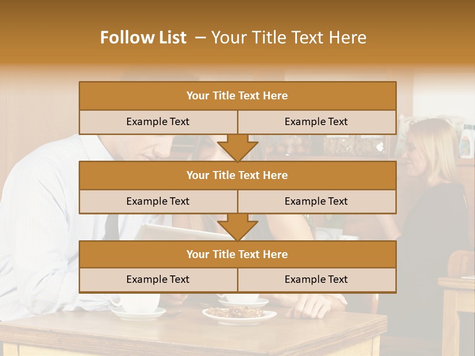 A Man And Woman Sitting At A Table Looking At A Tablet PowerPoint Template
