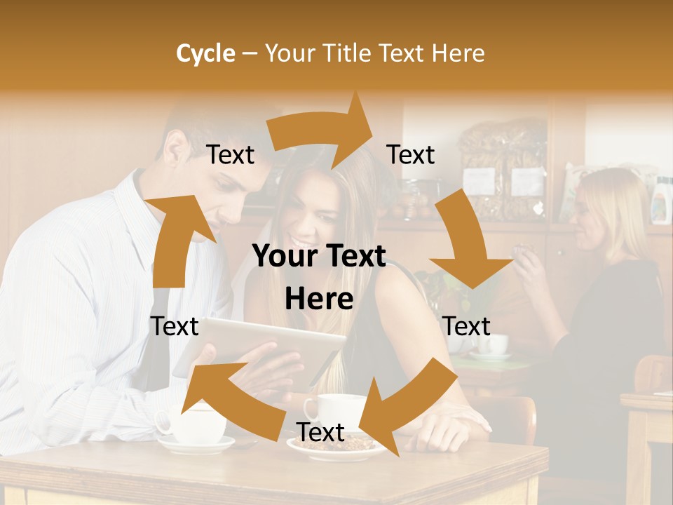 A Man And Woman Sitting At A Table Looking At A Tablet PowerPoint Template