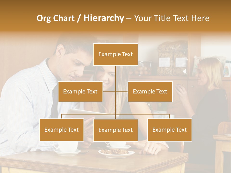 A Man And Woman Sitting At A Table Looking At A Tablet PowerPoint Template