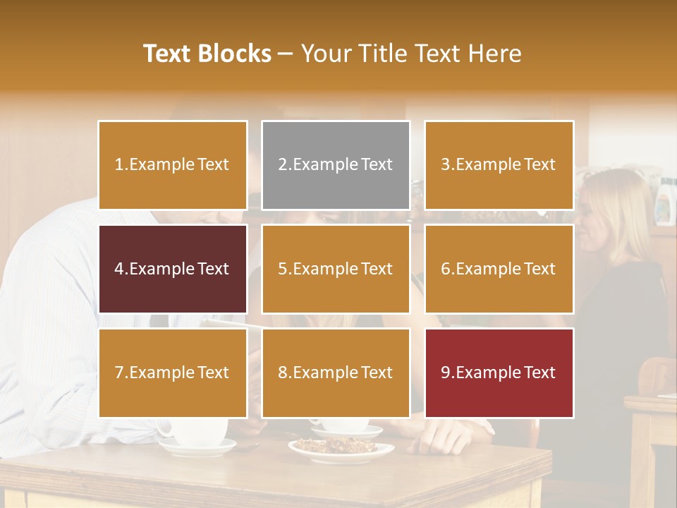 A Man And Woman Sitting At A Table Looking At A Tablet PowerPoint Template