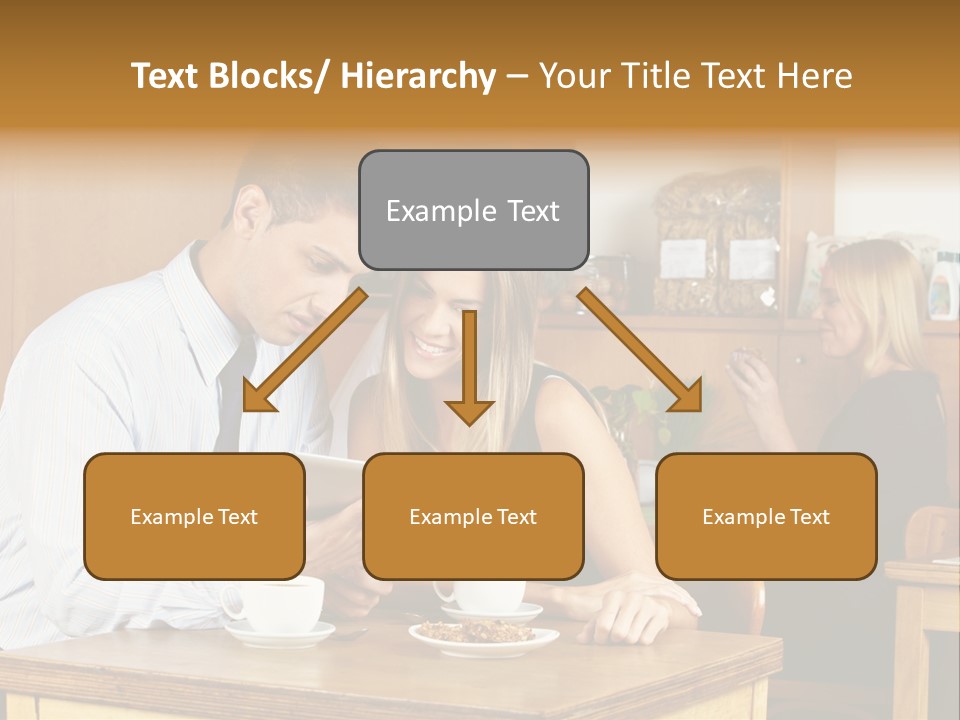 A Man And Woman Sitting At A Table Looking At A Tablet PowerPoint Template