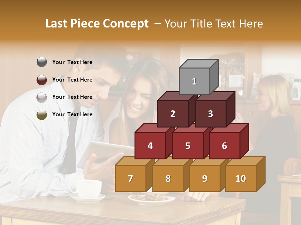 A Man And Woman Sitting At A Table Looking At A Tablet PowerPoint Template