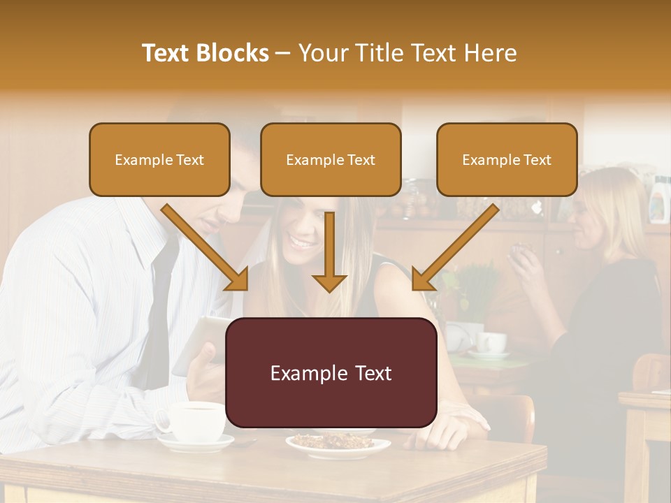 A Man And Woman Sitting At A Table Looking At A Tablet PowerPoint Template