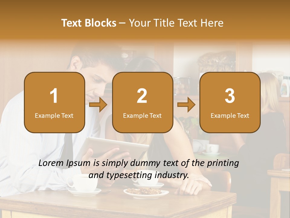 A Man And Woman Sitting At A Table Looking At A Tablet PowerPoint Template