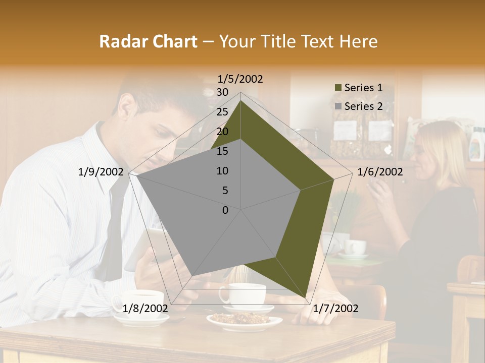 A Man And Woman Sitting At A Table Looking At A Tablet PowerPoint Template